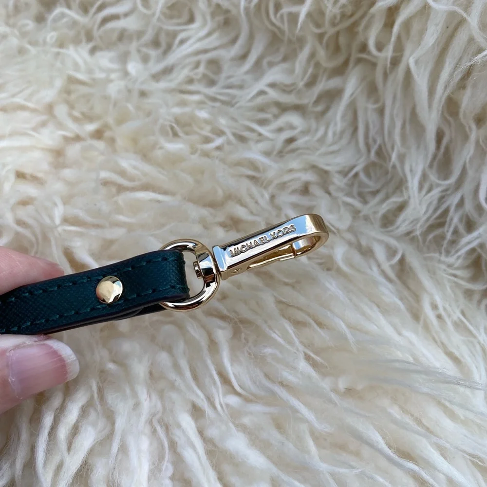 MICHAEL KORS dark green wristlet strap key fob authentic